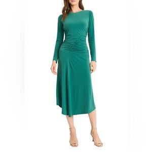 NWT Maggy London Asymmetric Long Sleeve Evergreen Women's Midi Dress Size 2